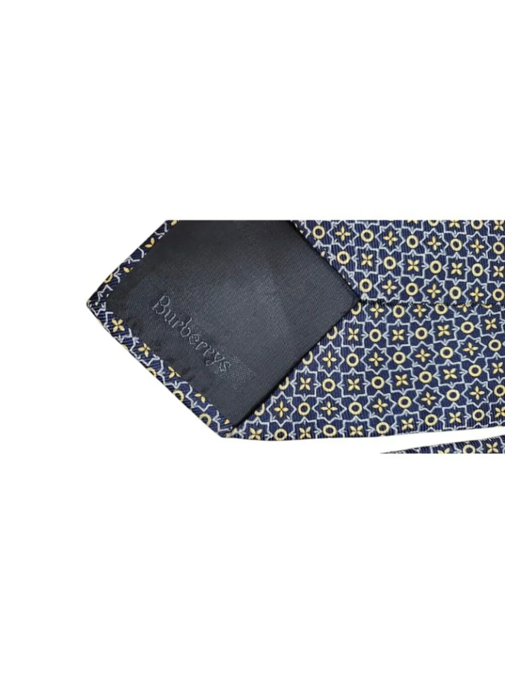 Burberry London 100% Silk Navy Gold Geometric Medallion Tie Made Italy